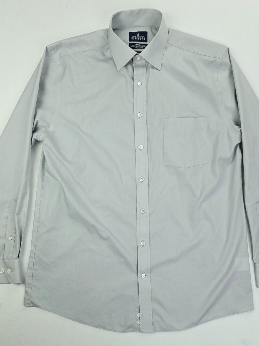 Stafford Regular Fit Mens Gray Size 16 34-35 Travel Easy Care Broadcloth Shirt